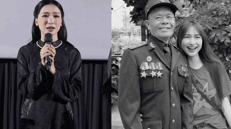 Hòa Minzy nghẹn ngào: “Mọi người thường hỏi vì sao trong em lại có nhiều tình yêu nước đến vậy. Có lẽ bởi em là cháu của một anh hùng. Em chỉ mong cả khán phòng hôm nay có thể dành cho ông em một sự tri ân – tri ân như cách chúng ta vẫn tri ân những người anh hùng, những liệt sĩ đã hy sinh vì Tổ quốc.”