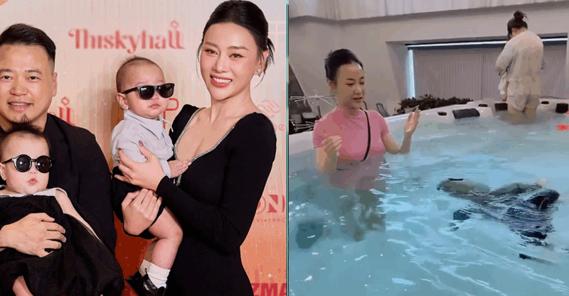 Phương Oanh cho cặp sinh đôi tập bơi khi mới hơn 1 tuổi, netizen tranh c:ãi d:ữ dội: “Làm mẹ gì mà thấy con uống nước vẫn quay cl:ip được?”