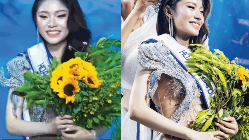 Bó hoa của Tân Hoa hậu Đại dương Việt Nam bị ví như… ‘rau lợn’: Nhìn mà tự ái dùm HH á chời