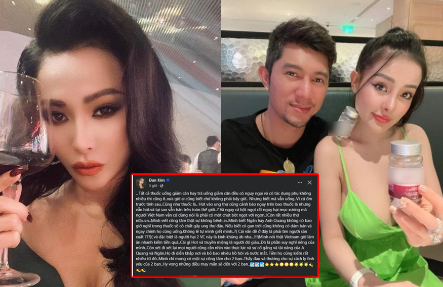 Ca sĩ Đan Kim lên tiếng bênh vực Ngân 98 và Lương Bằng Quang: ” Mình viết công tâm thật sự không bênh ai. Mình biết Ngân hay anh Quang không có bao giờ nghĩ trong thuốc sẽ có chất gây ung thư đâu. Nếu biết có gan trời cũng không dám bán và ngay chính họ cũng không uống. Không lẽ tự mình giết mình?
