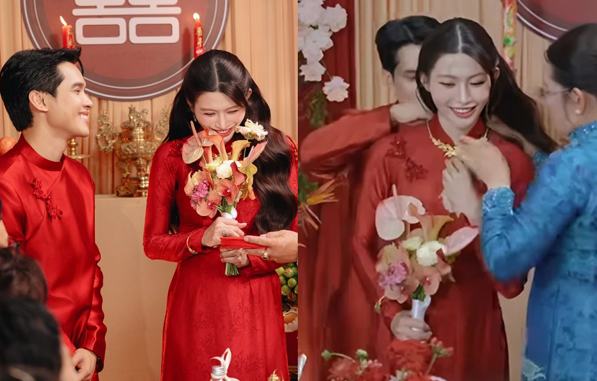 Á hậu Quỳnh Châu cưới chồng chủ tịch: Choáng với số vàng nhận ở lễ vu quy, nhìn mà ai cũng ước được một lần như cô dâu này