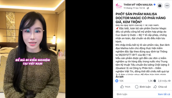 Mailisa trước khi bị bắt: ‘Mỹ phẩm của Mailisa được gửi đến các đơn vị kiểm nghiệm uy tín hàng đầu, chất lượng thật – mọi người cứ yên tâm!