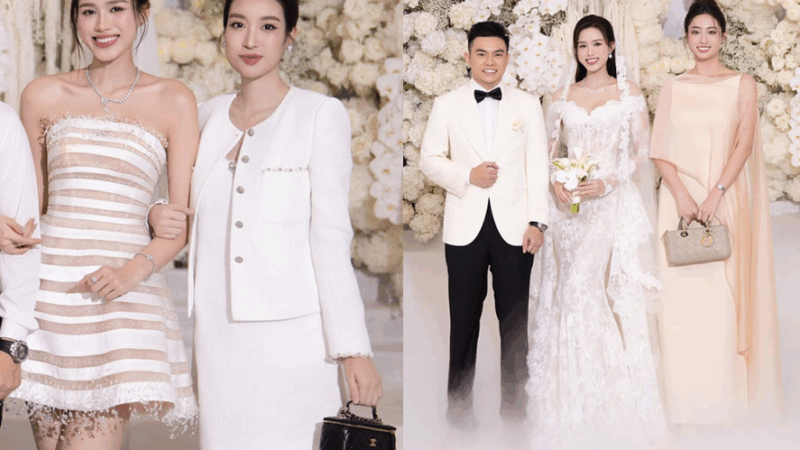 Cùng dự tiệc cưới Đỗ Thị Hà, Đỗ Mỹ Linh được khen tinh tế –  diện đồ đơn giản mà sang chảnh; khác hẳn Lương Thùy Linh, ăn mặc bị đụng hàng, nhiều lần bị chê kém tinh tế!