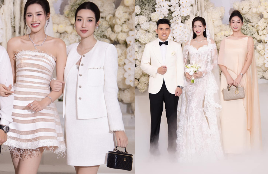 Cùng dự tiệc cưới Đỗ Thị Hà, Đỗ Mỹ Linh được khen tinh tế –  diện đồ đơn giản mà sang chảnh; khác hẳn Lương Thùy Linh, ăn mặc bị đụng hàng, nhiều lần bị chê kém tinh tế!