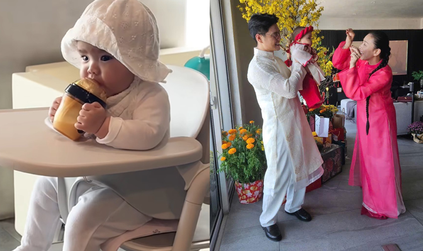 Ngô Thanh Vân rèn nếp sinh hoạt cho con gái 6 tháng tuổi: Uống sữa phải ngồi vào bàn ngay ngắn, duy trì 100% sữa mẹ khiến ai cũng nể