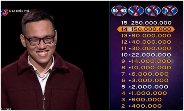 Rõ chân dung người chơi ‘Ai là Triệu Phú’ lập kỷ lục: Ẳm về 150 triệu đồng tiền thưởng, quá nể chàng trai này